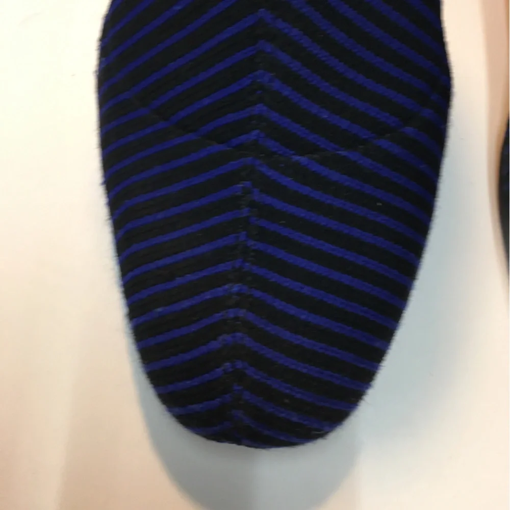 Zara Trafaluc Knit Sock Stripe Booties Block Heel EU 36 Blue Black Office - Picture 3 of 12